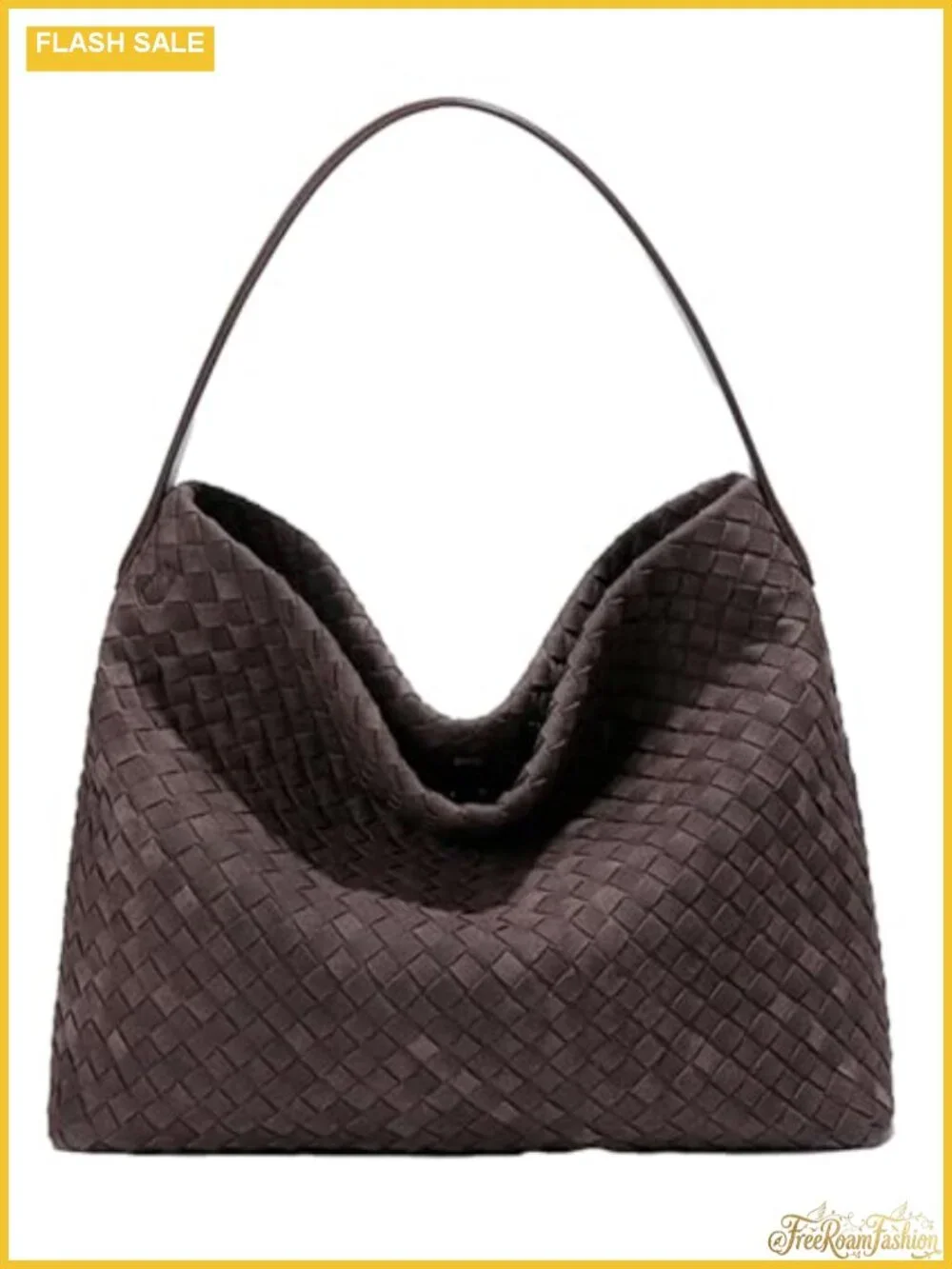 Woven Faux Suede Hobo Tote Bag Women Slouchy Shoulder Purse